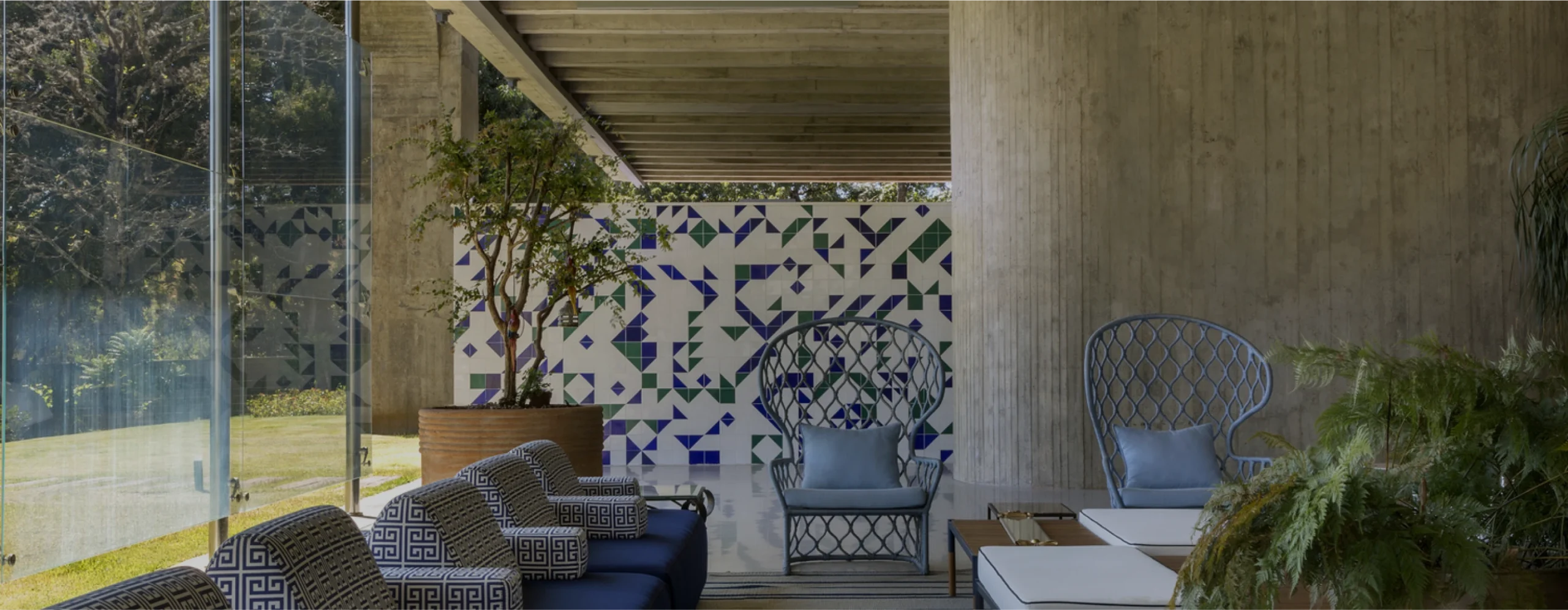 Modern living space with floor-to-ceiling glazing