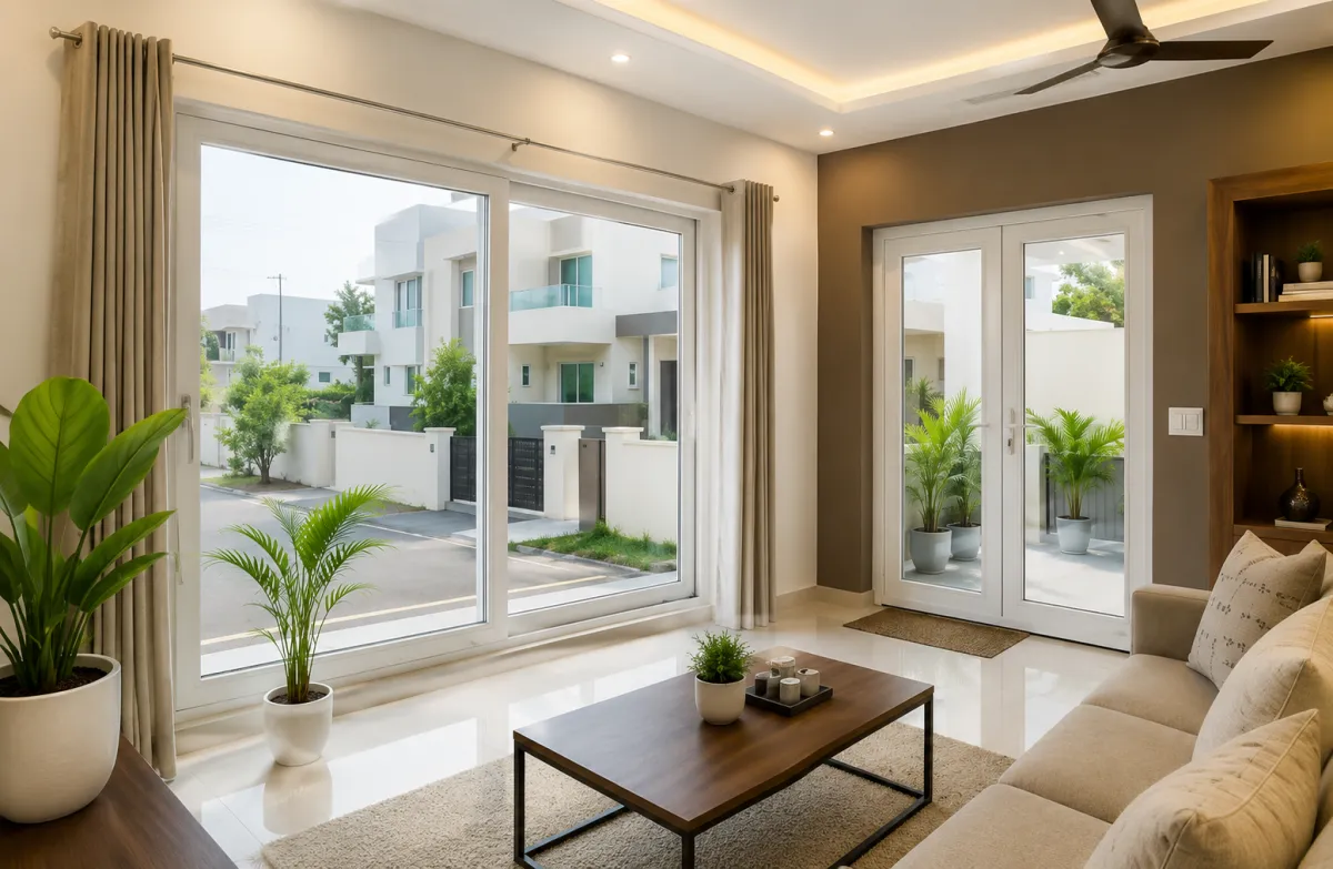 Best UPVC doors and windows in Tiruppur installed in a modern home and commercial space