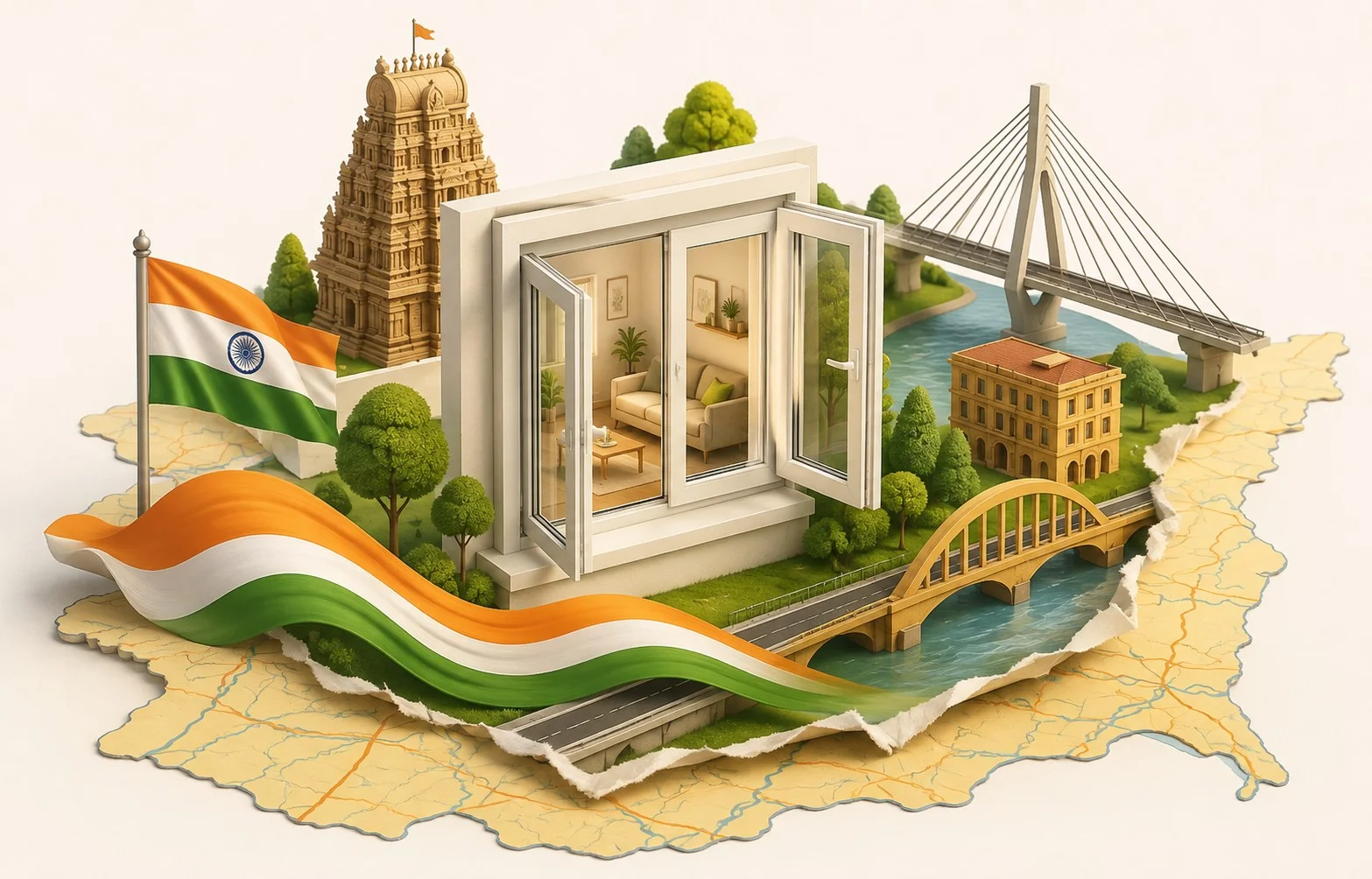 Independence Day themed home with UPVC windows in Erode, Tamil Nadu